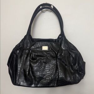 Elegant Black Crocodile-Embossed Handbag